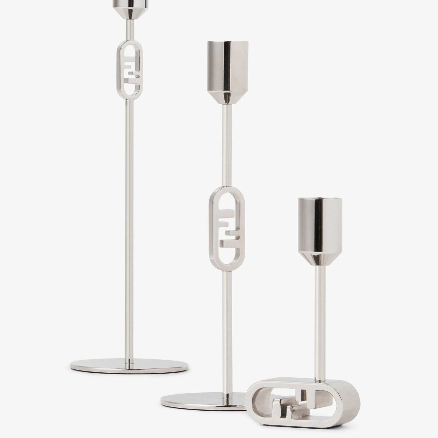 Home Decor & Lifestyle Fendi | Fendi O'Lock Candle Holder Set Silver