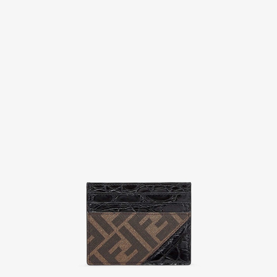 Men Fendi Card Holders | Fendi Diagonal Card Holder Black