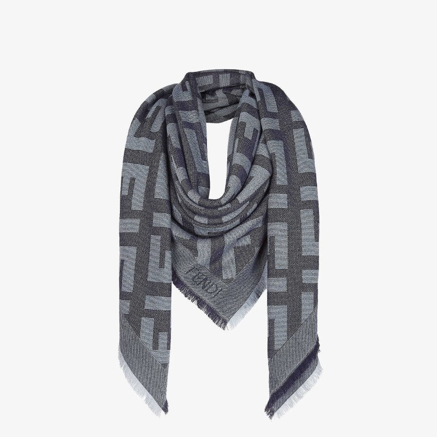 Women Fendi Silk Scarves | Ff Shawl Blue