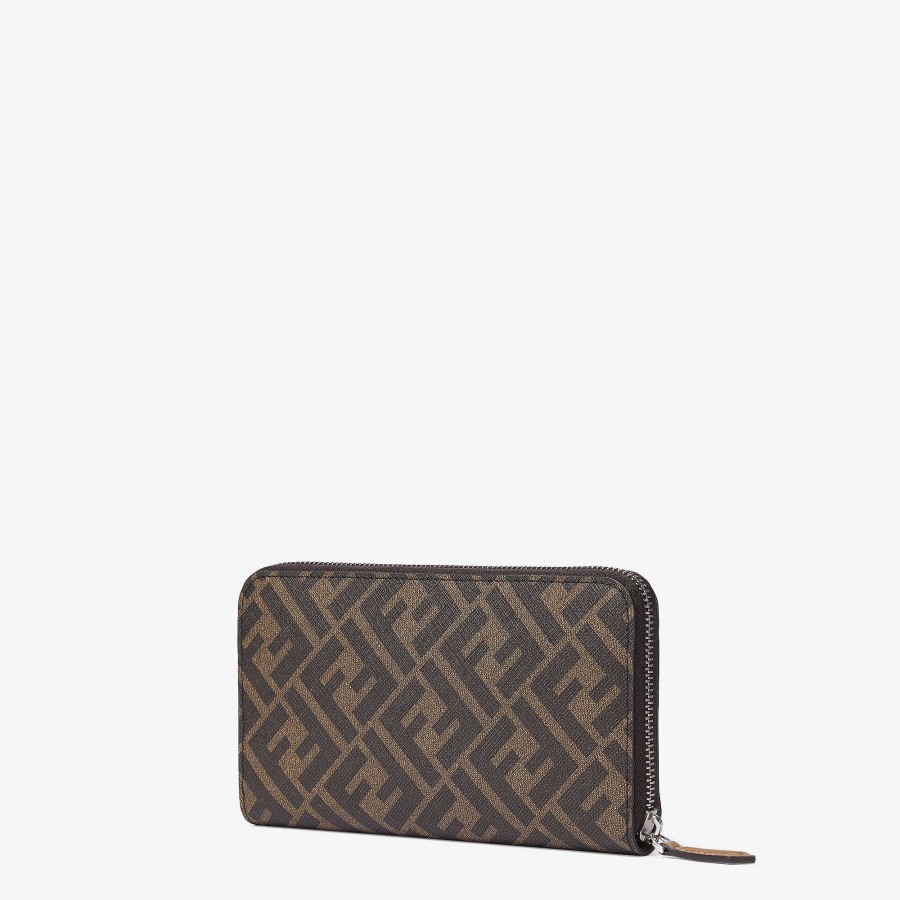 Men Fendi Wallets | Fendi Diagonal Zip Around Brown