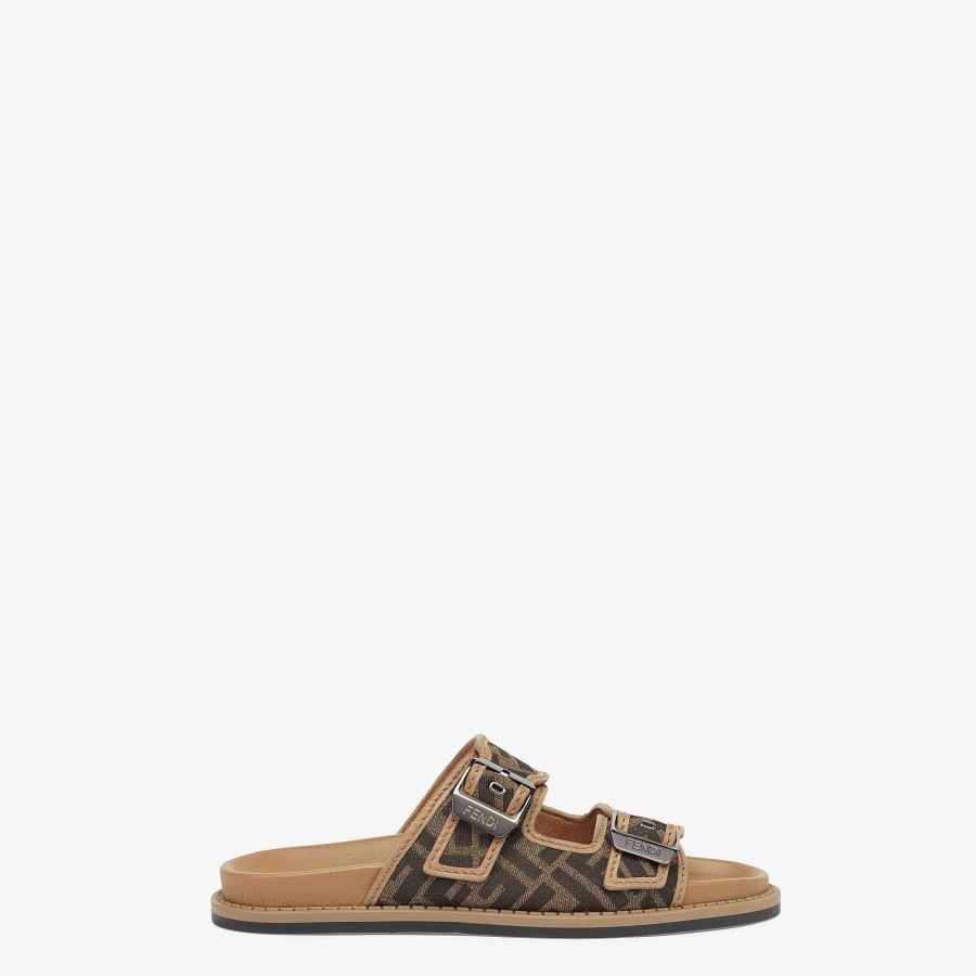 Men Fendi Slides & Sandals | Fendi Feel Sandals Brown