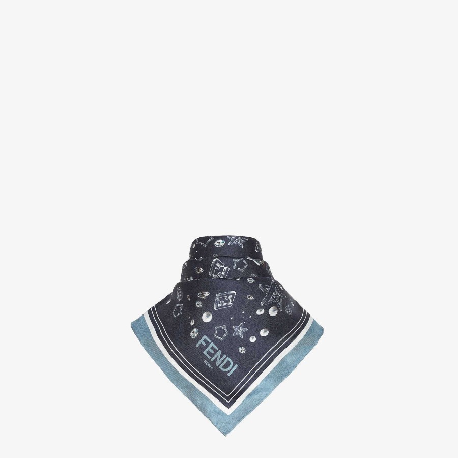 Women Fendi Silk Scarves | Starry Sky Foulard Blue