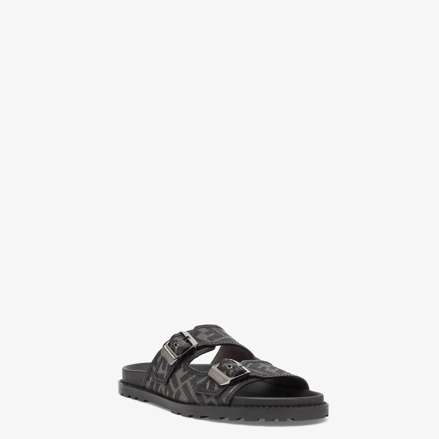 Men Fendi Slides & Sandals | Fendi Feel Sandals Black