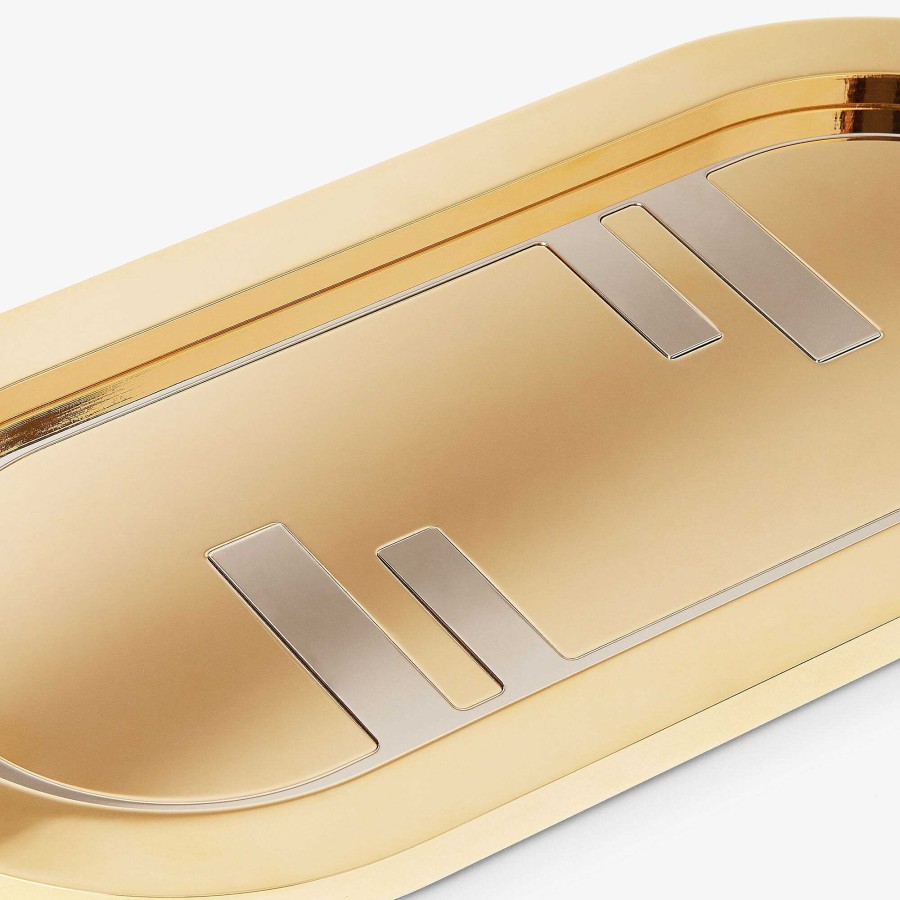 Home Decor & Lifestyle Fendi | Fendi O'Lock Oval Valet Tray Gold