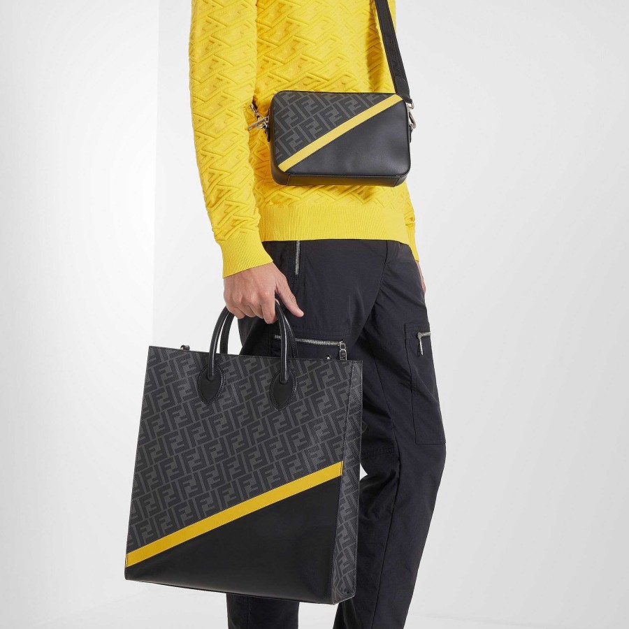 Men Fendi Travel Bags | Fendi Diagonal Vertical Tote Black