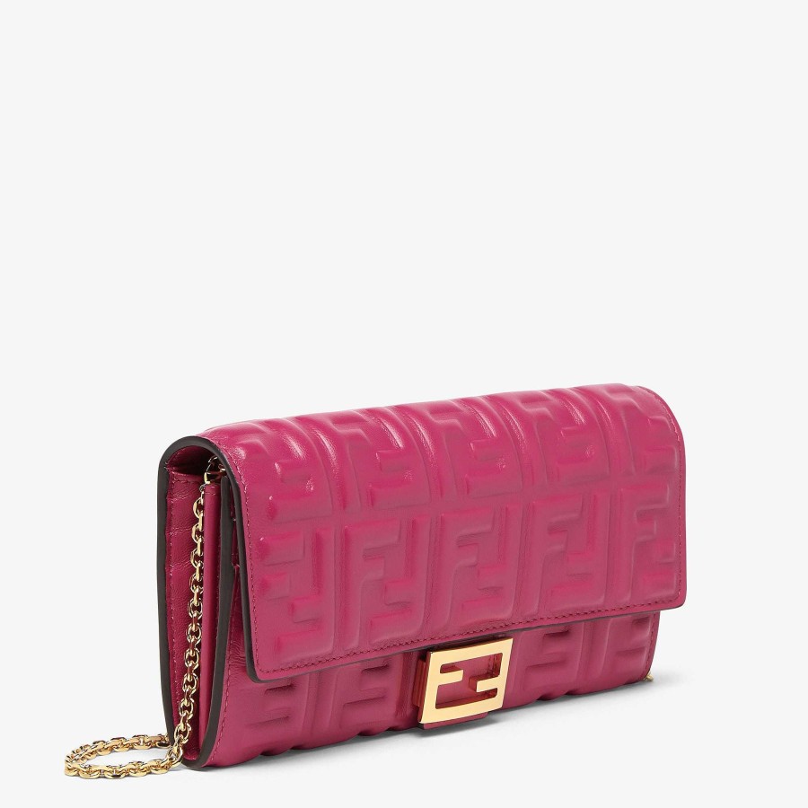 Women Fendi Wallets On Chain | Baguette Continental Wallet With Chain Pink