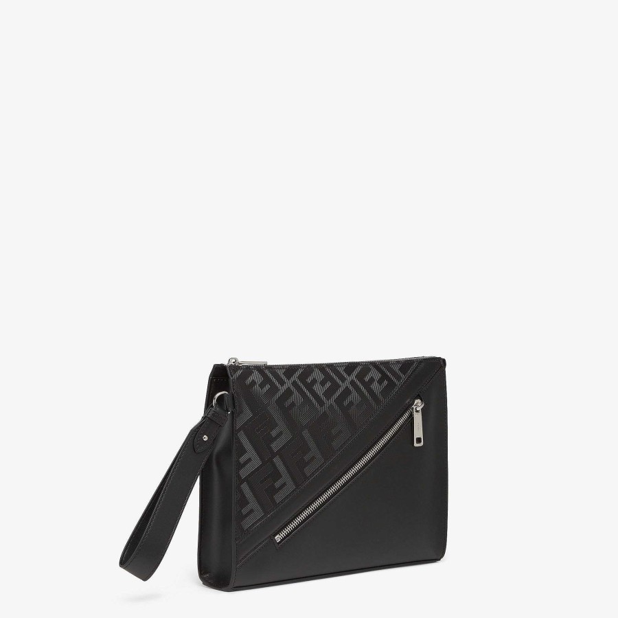 Men Fendi Pouches | Fendi Shadow Diagonal Clutch Black