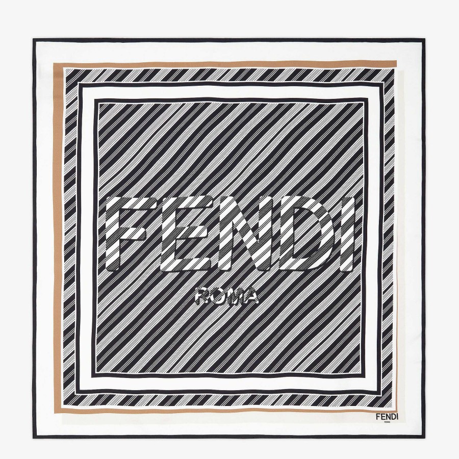 Women Fendi Silk Scarves | Fendi Roma Stripes Foulard White