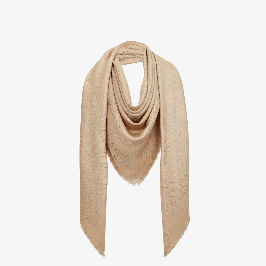 Women Fendi Scarves & Ponchos | Fendi Mirror Shawl Beige