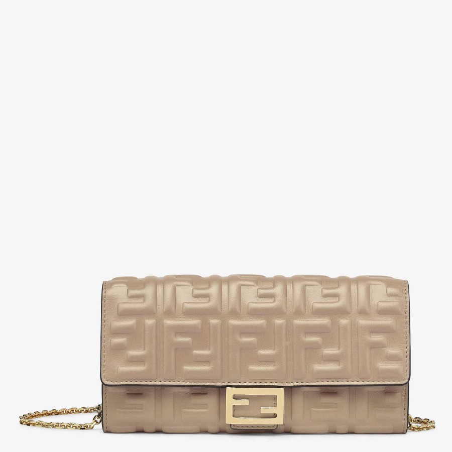 Women Fendi Wallets On Chain | Baguette Continental Wallet With Chain Gray