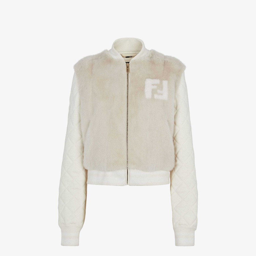 Women Fendi Outerwear | Bomber Jacket White