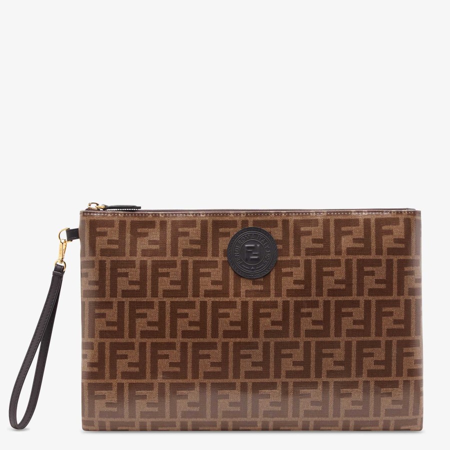 Women Fendi Pouches | Large Flat Pouch Brown