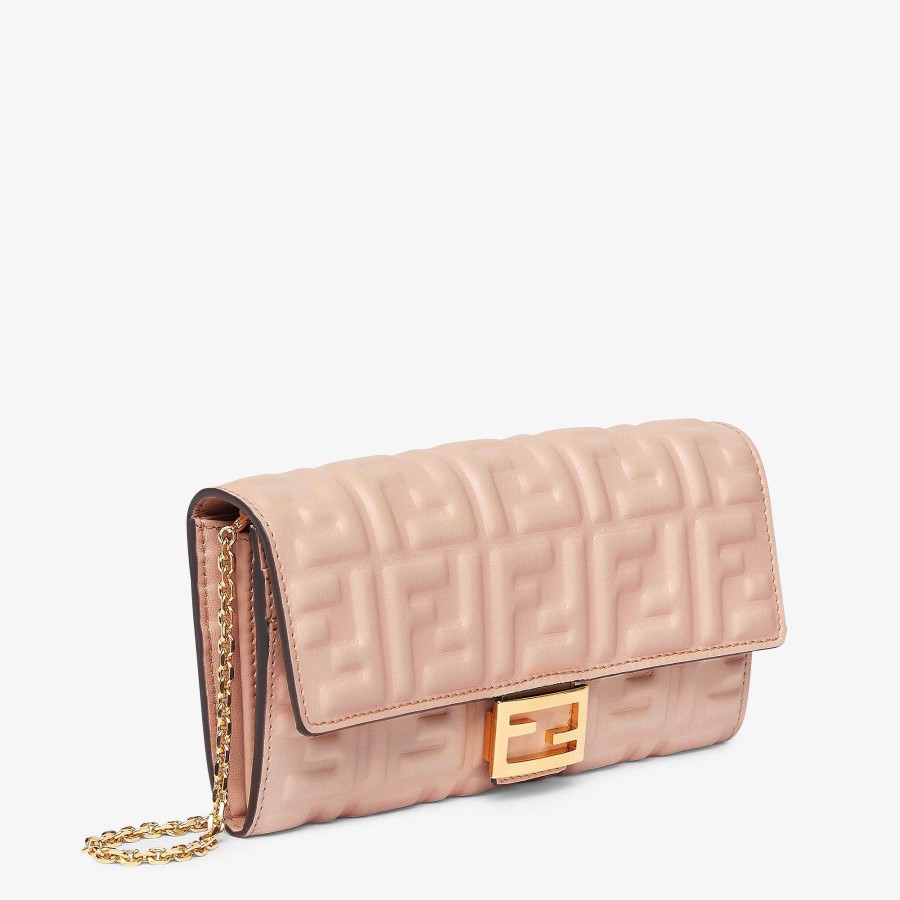 Women Fendi Wallets On Chain | Baguette Continental Wallet With Chain Pink