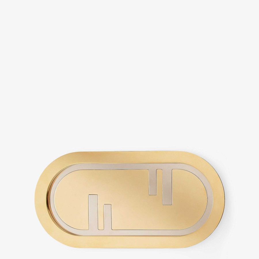 Home Decor & Lifestyle Fendi | Fendi O'Lock Oval Valet Tray Gold