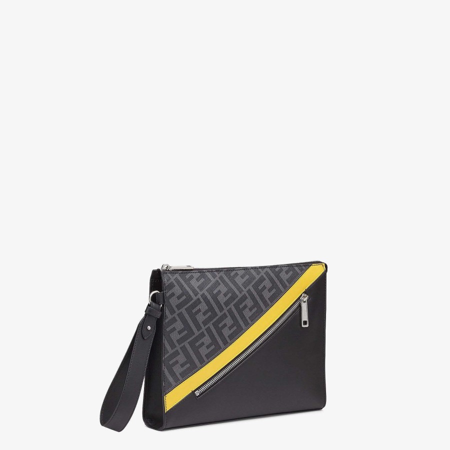 Men Fendi Pouches & Phone Cases | Fendi Diagonal Clutch Gray