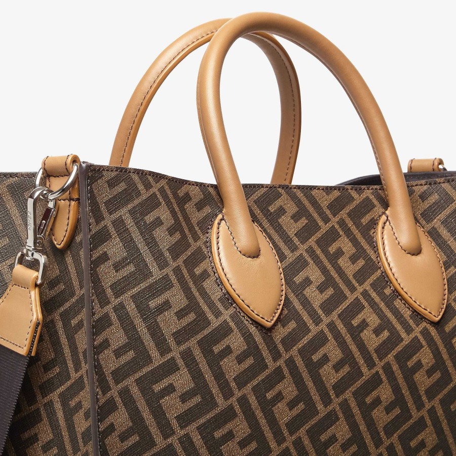 Men Fendi Tote Bags | Fendi Diagonal Vertical Tote Brown