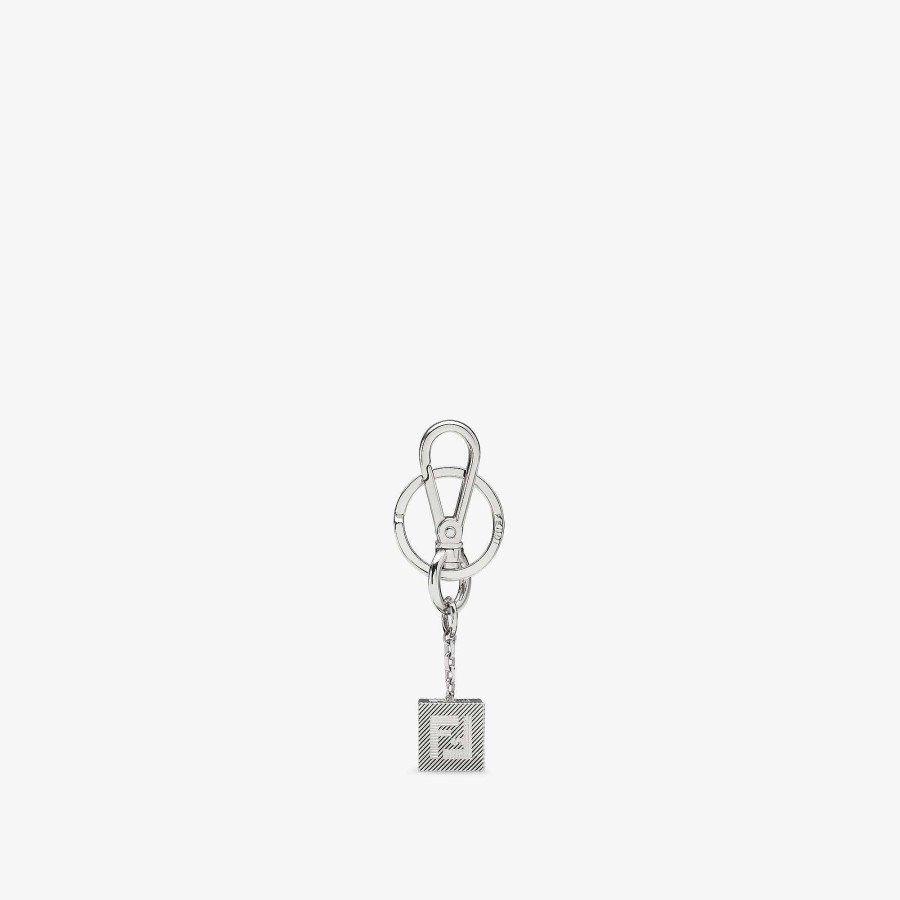 Men Fendi Key Rings & Bag Accessories | Fendi Shadow Key Case Silver