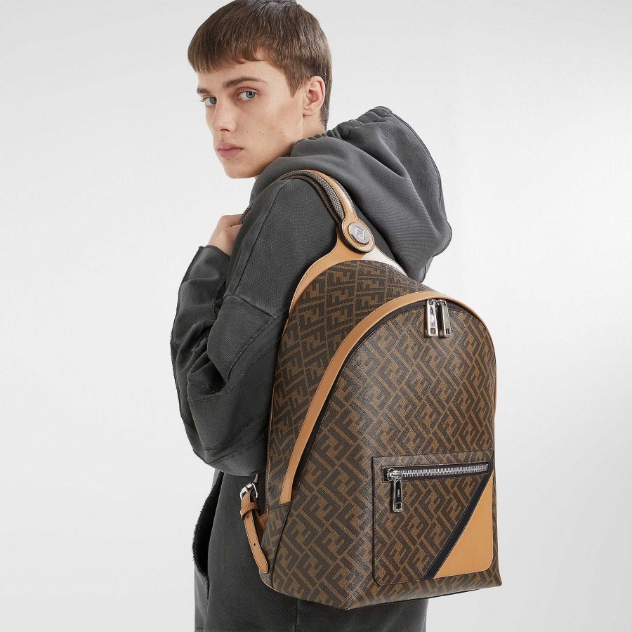 Men Fendi Backpacks | Fendi Chiodo Fendi Diagonal Brown