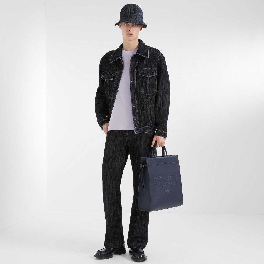 Men Fendi Tote Bags | Fendi Roma Medium Go To Shopper Blue