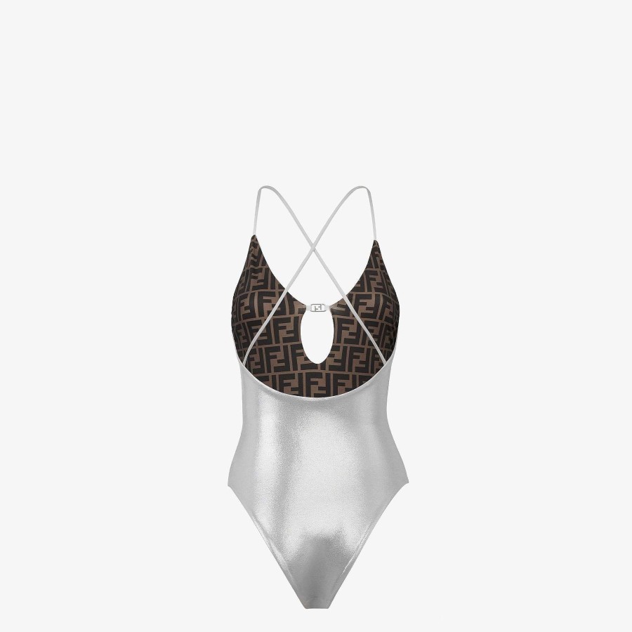 Valentine'S Day Gifts Fendi Swimwear | One-Piece Swimsuit Silver