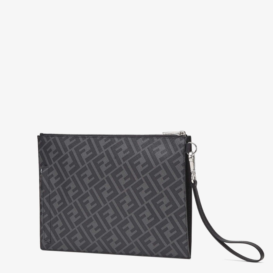 Men Fendi Pouches & Phone Cases | Fendi Diagonal Flat Pouch Gray