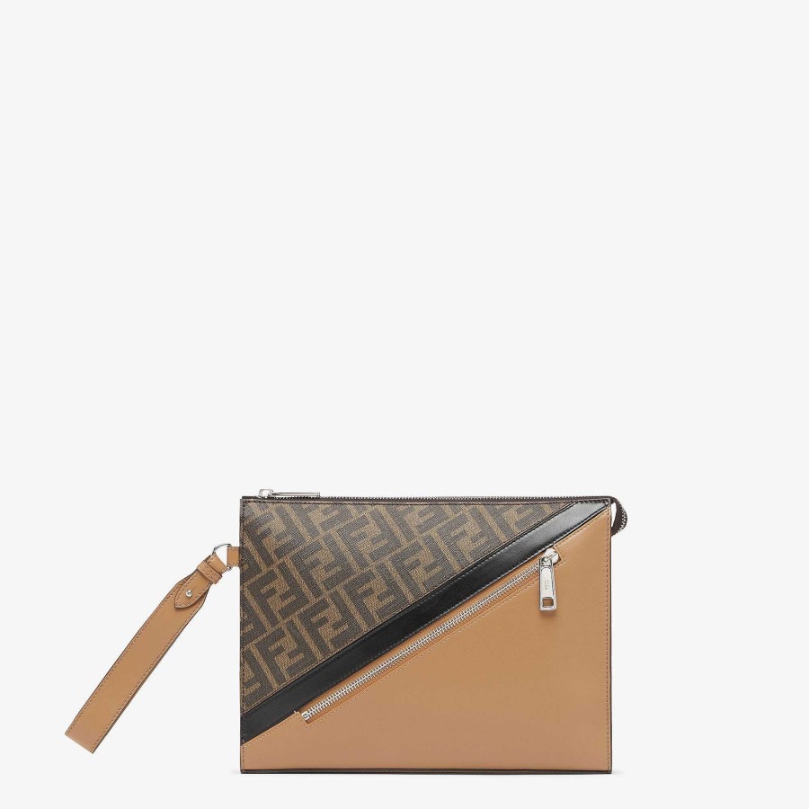 Men Fendi Pouches & Phone Cases | Fendi Diagonal Clutch Multicolor