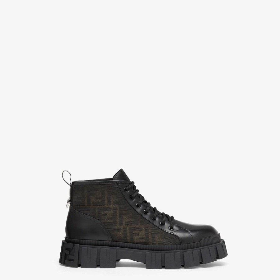 Men Fendi Lace Ups & Boots | Fendi Force Biker Boots Black