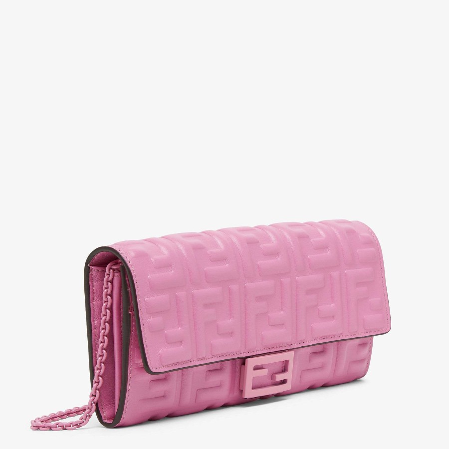 Women Fendi Wallets On Chain | Baguette Continental Wallet With Chain Pink