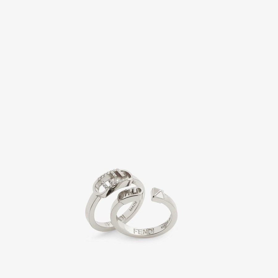 Women Fendi Rings | Fendi O'Lock Ring Set Silver