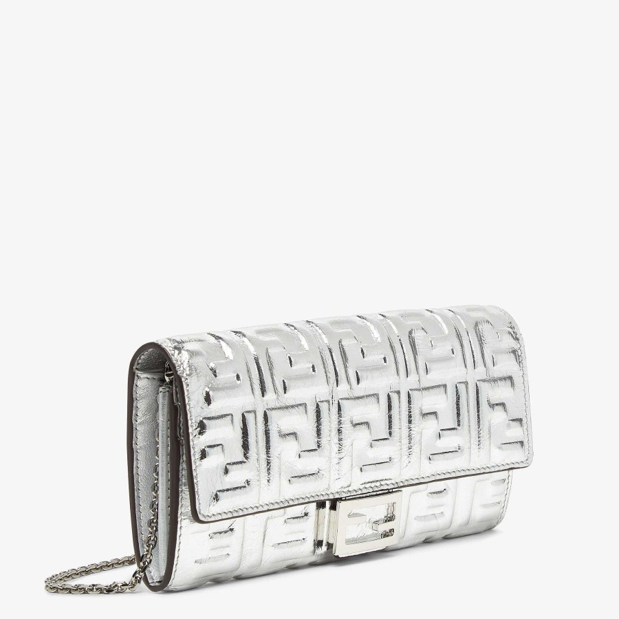 Women Fendi Wallets On Chain | Baguette Continental Wallet With Chain Silver