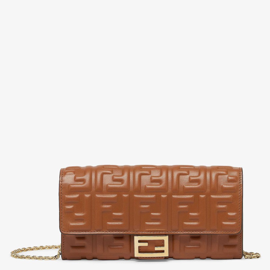 Women Fendi Wallets On Chain | Baguette Continental Wallet With Chain Brown