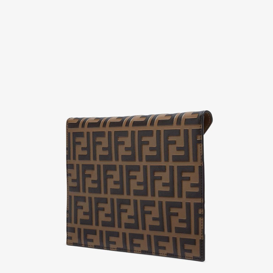 Women Fendi Pouches | Ff Diamonds Flat Pouch Brown