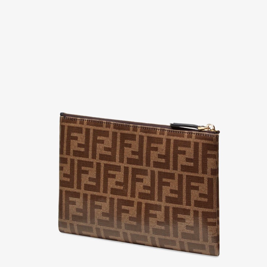 Women Fendi Pouches | Ff Flat Pouch Small Brown