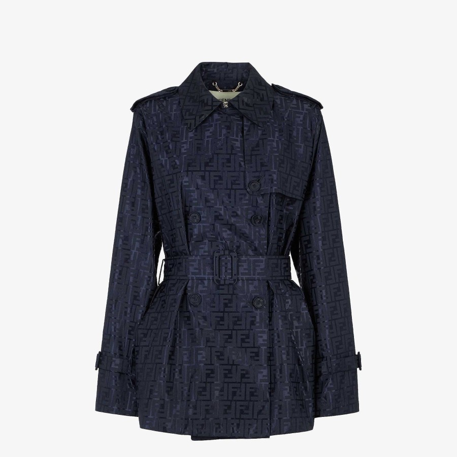 Women Fendi Outerwear | Overcoat Blue