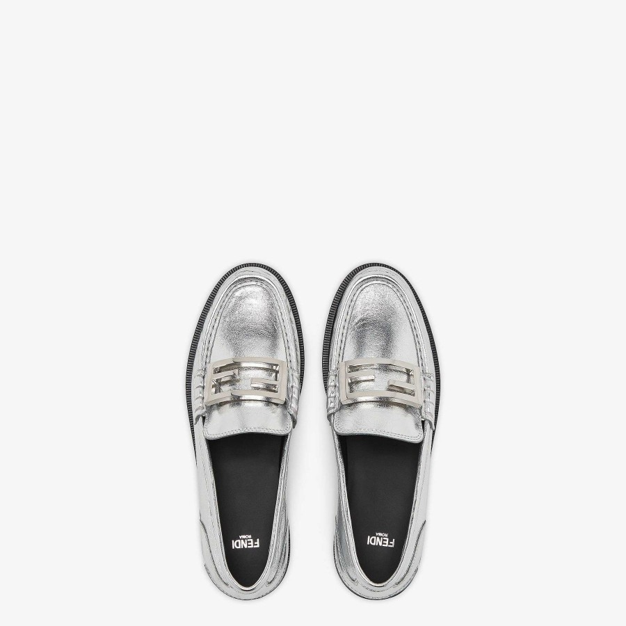 Women Fendi Mocassins & Loafers | Baguette Loafers Silver