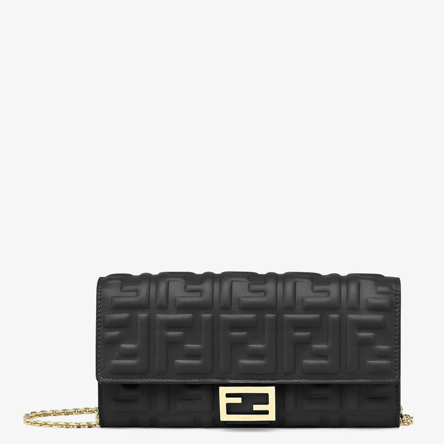 Women Fendi Wallets On Chain | Baguette Continental Wallet With Chain Black