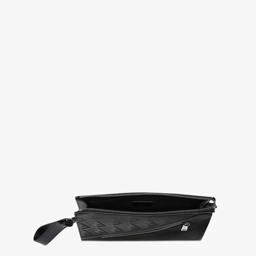 Men Fendi Pouches | Fendi Shadow Diagonal Clutch Black