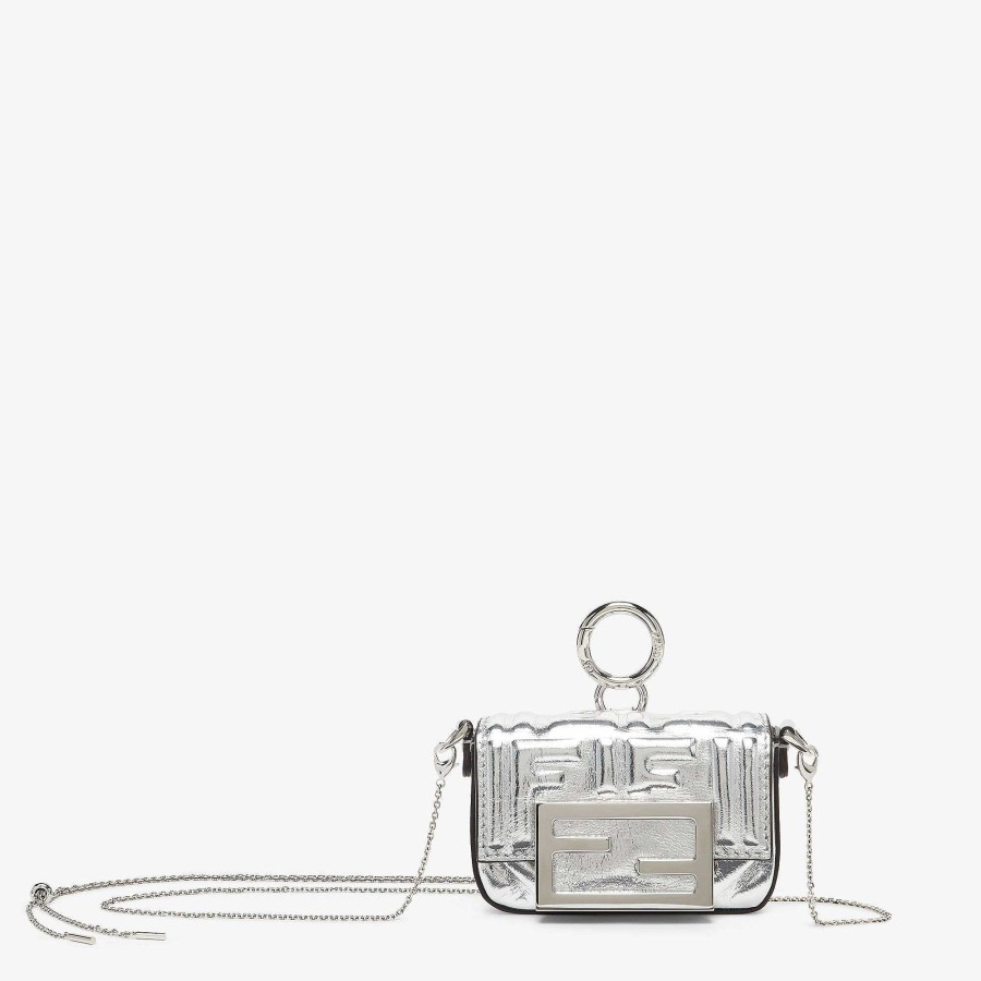 Women Fendi Miniature Bags | Nano Baguette Charm Silver