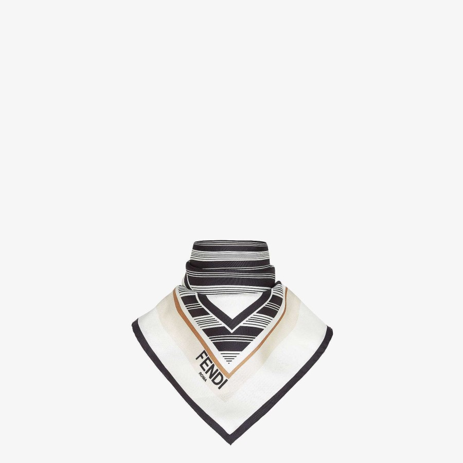 Women Fendi Silk Scarves | Fendi Roma Stripes Foulard White