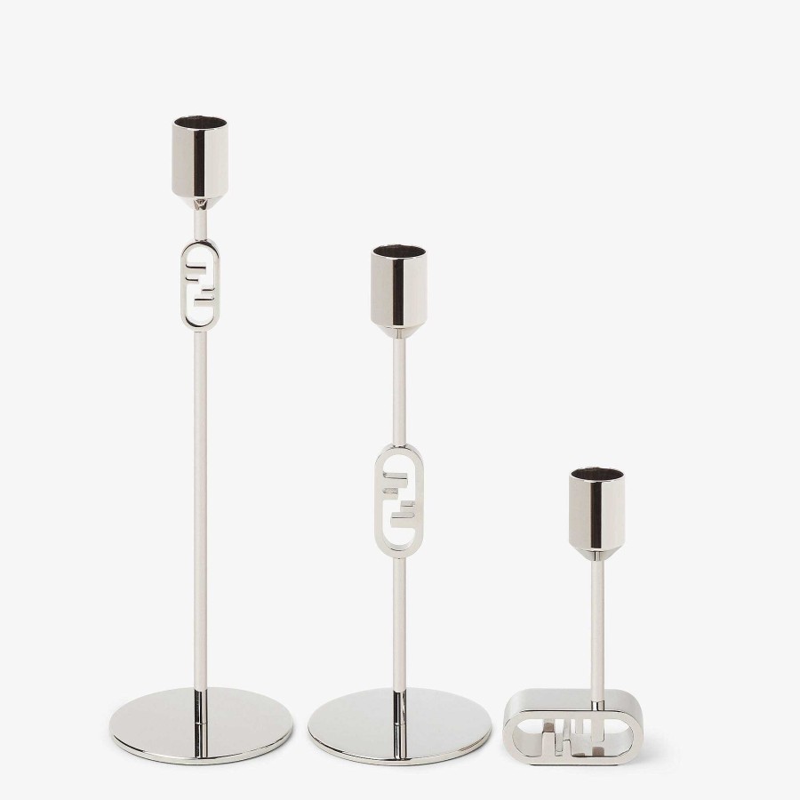 Home Decor & Lifestyle Fendi | Fendi O'Lock Candle Holder Set Silver