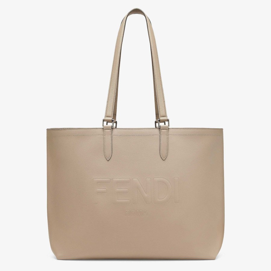 Men Fendi Tote Bags | Fendi Roma Leather Shopper Beige