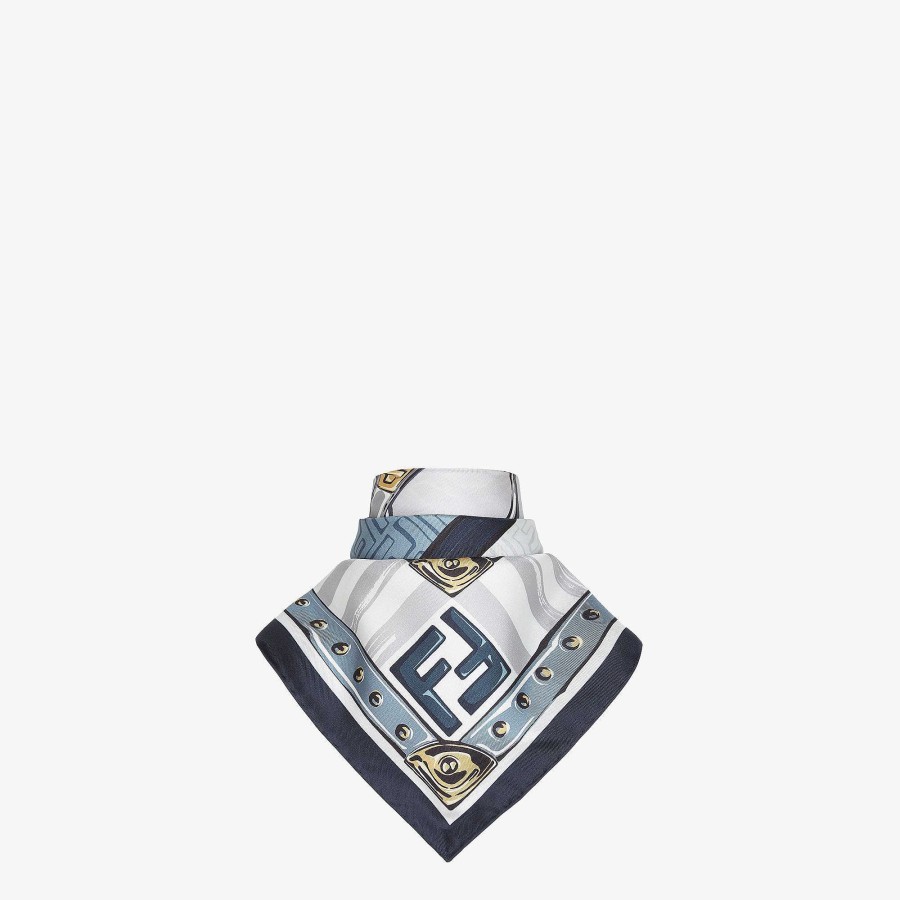 Women Fendi Silk Scarves | Fendi Foulard Blue