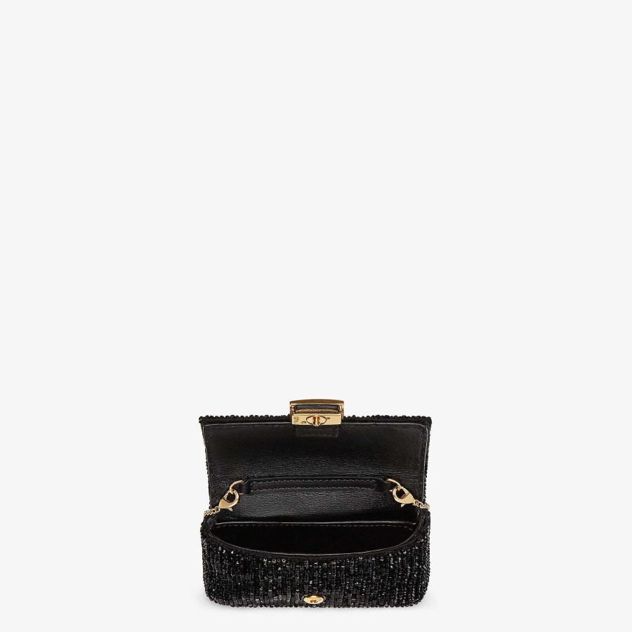 Women Fendi Miniature Bags | Nano Baguette Charm Black