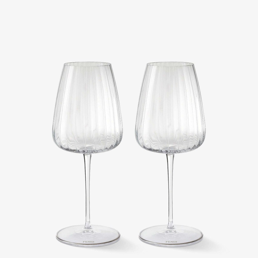 Home Decor & Lifestyle Fendi | Fendi Roma Set Of White Wine Glasses Transparent