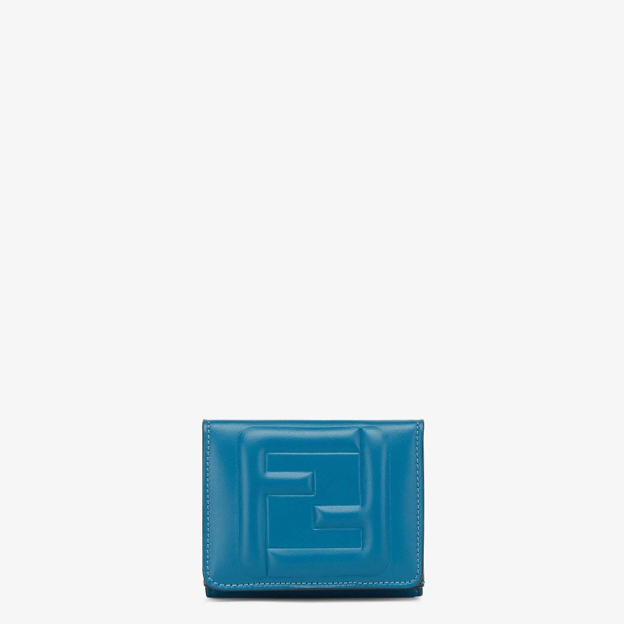 Women Fendi Wallets | Micro Trifold Ff Cube Light Blue