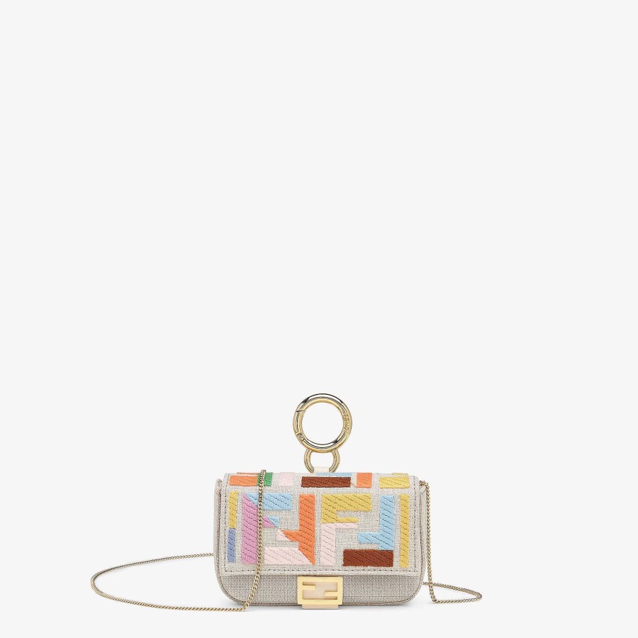 Women Fendi Miniature Bags | Nano Baguette Charm Beige